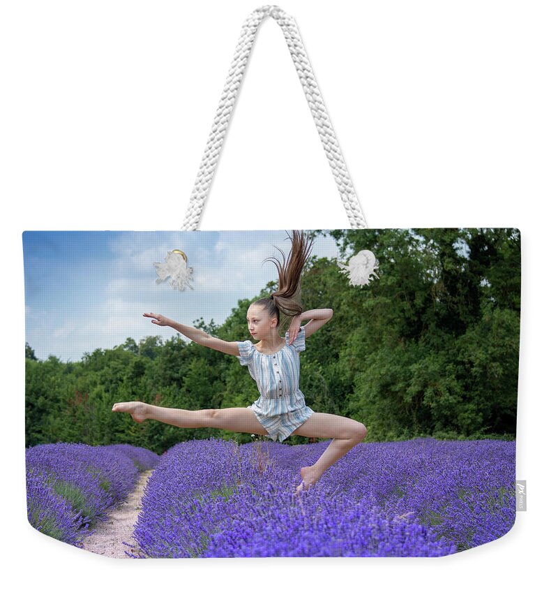 Lavender Weekender Tote Bag featuring the photograph Dance on the lavender by Andrew Lalchan