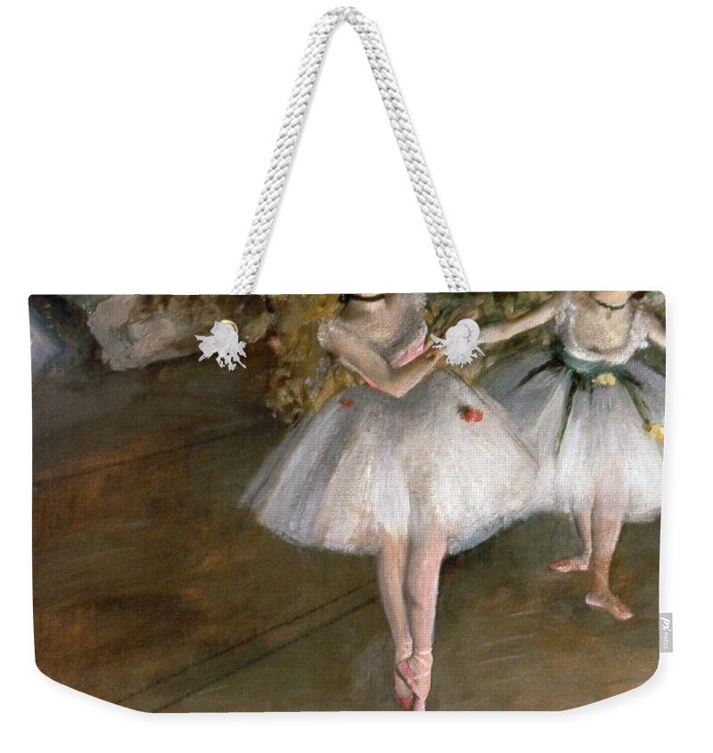 1877 Weekender Tote Bag featuring the painting DANCERS, c1877 by Edgar Degas