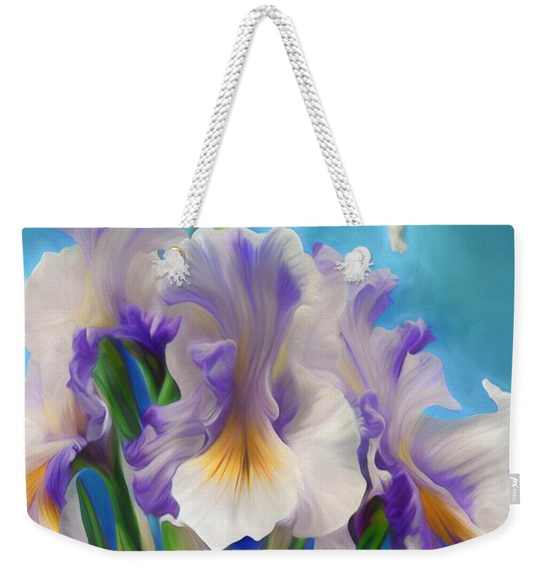 Floral Weekender Tote Bag featuring the mixed media Dancing in the Blue Sky by Lynda Lehmann