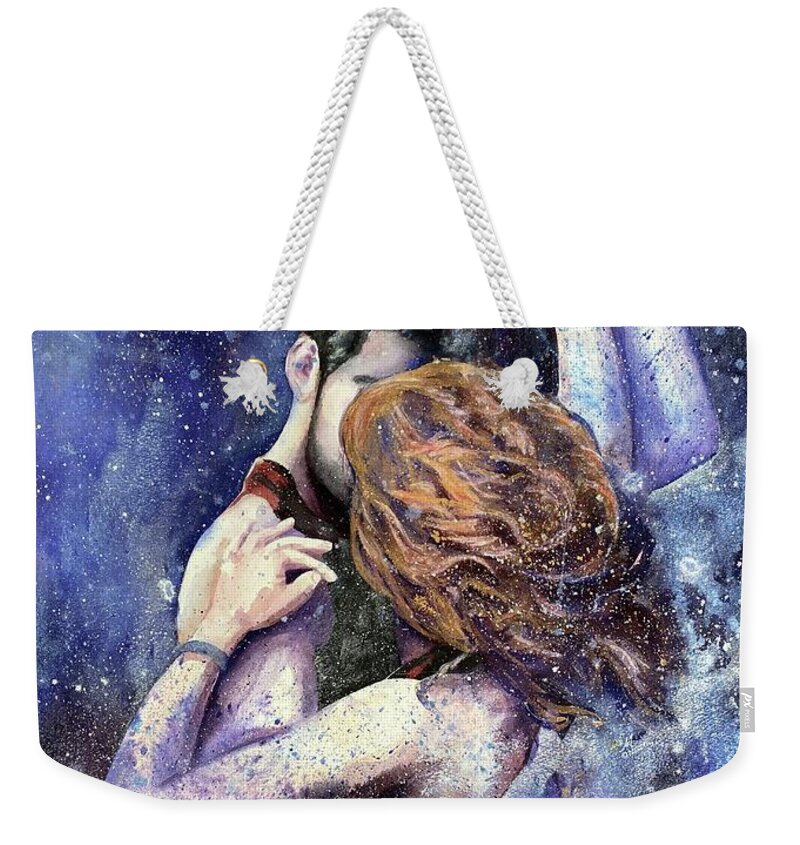 Couple Weekender Tote Bag featuring the painting Dancing in the Moonlight by Michal Madison