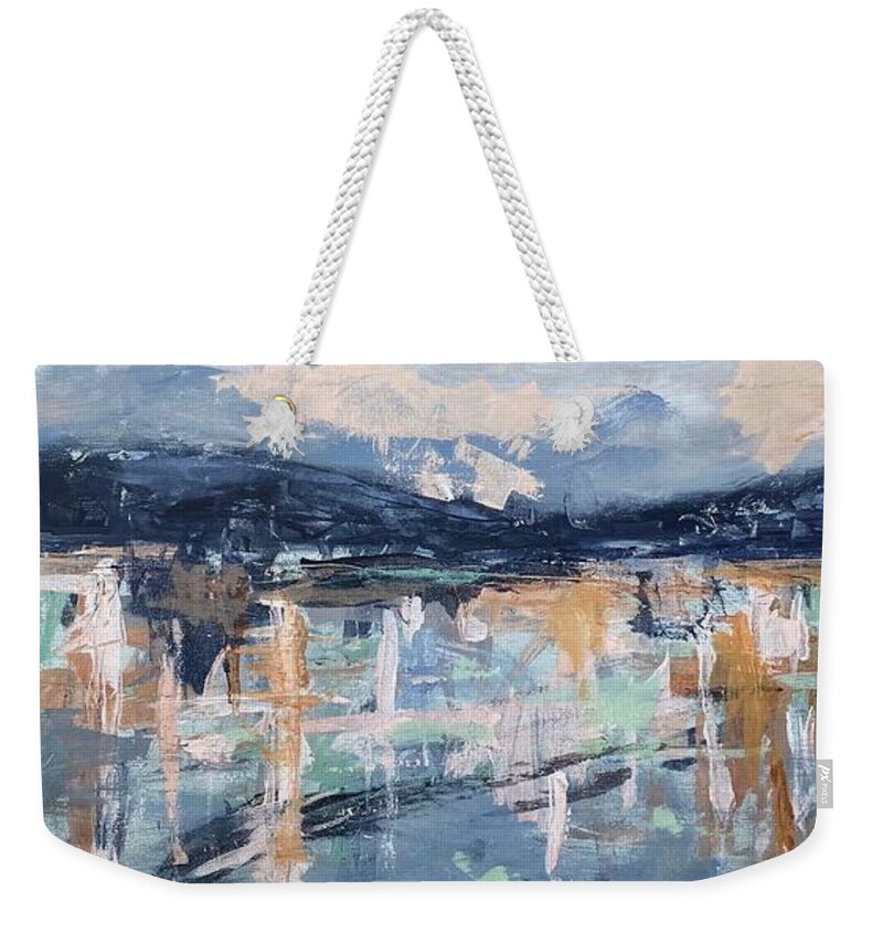 Diptych Weekender Tote Bag featuring the painting Dancing With The Mountains I by Donna Tuten