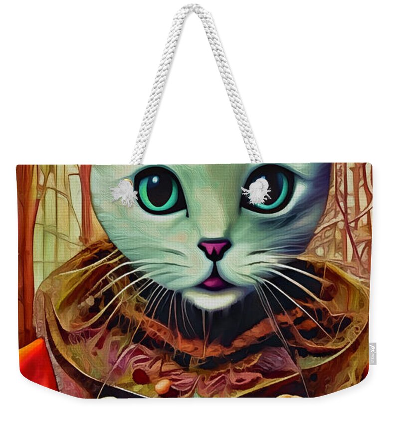 Cute Cat Weekender Tote Bag featuring the mixed media Dapper Siamese Cute Cat by Ann Leech