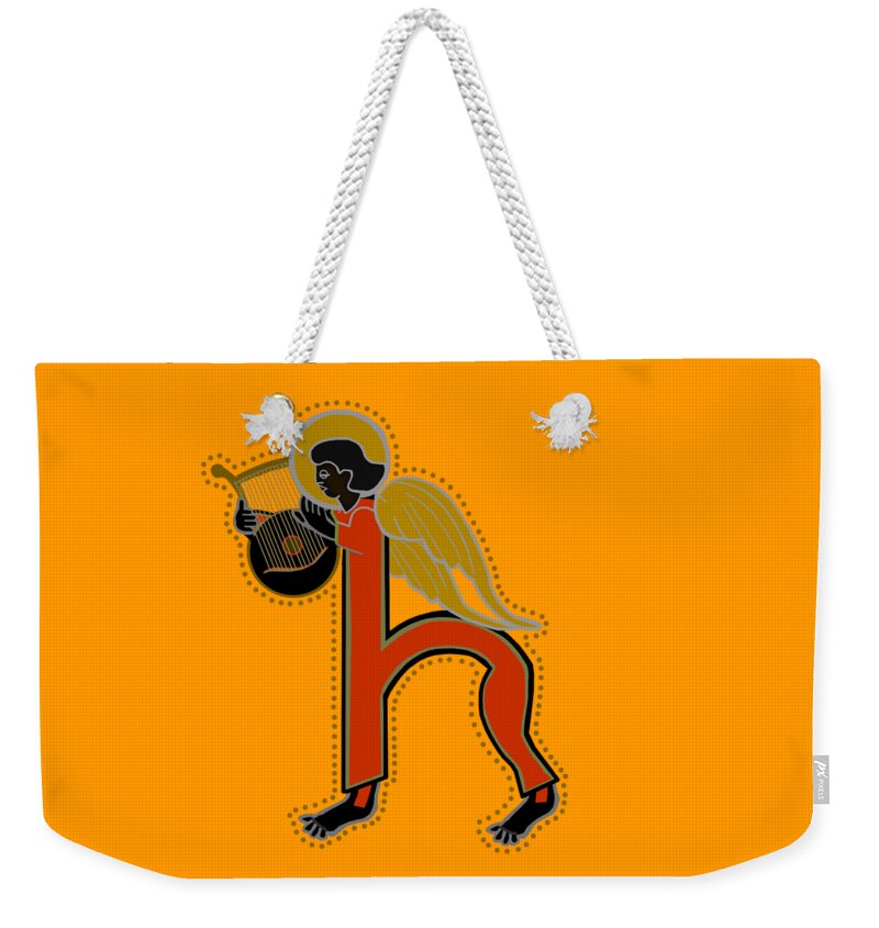 Angel Weekender Tote Bag featuring the digital art Dark Angel H Ochre by Donna Huntriss