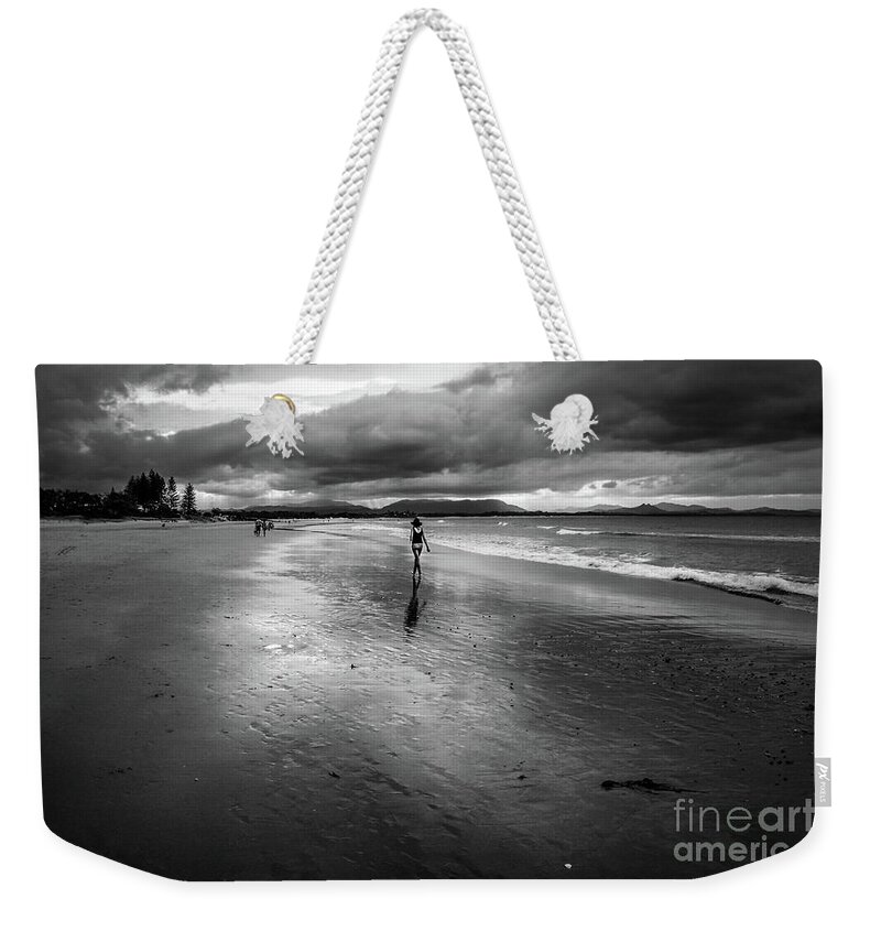Dark Weekender Tote Bag featuring the photograph Dark beach by Susan Vineyard