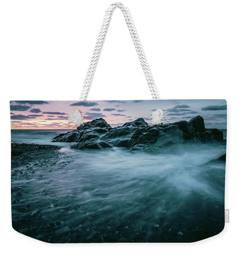 New Hampshire Weekender Tote Bag featuring the photograph Dark Surf by Jeff Sinon