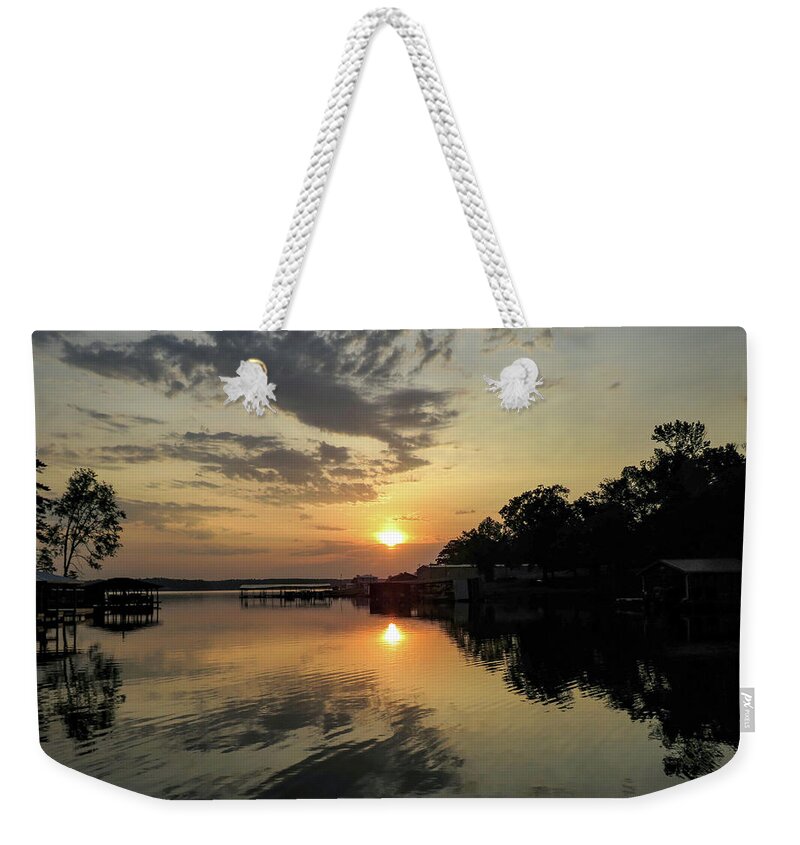 Lake Weekender Tote Bag featuring the photograph Darkness Plays The Morning by Ed Williams