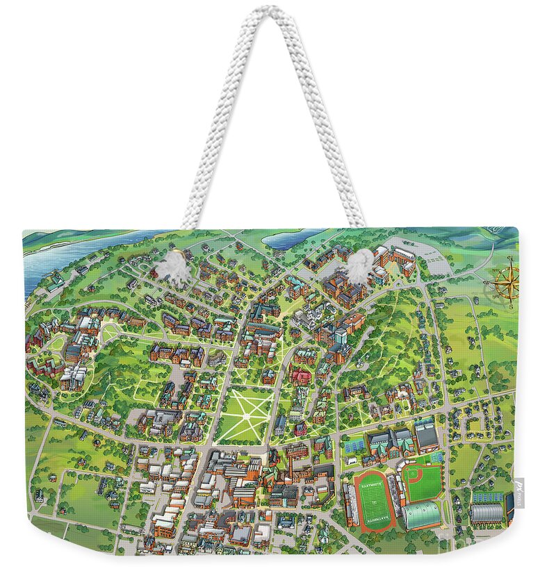Dartmouth College Weekender Tote Bag featuring the digital art Dartmouth College Campus Map by Maria Rabinky