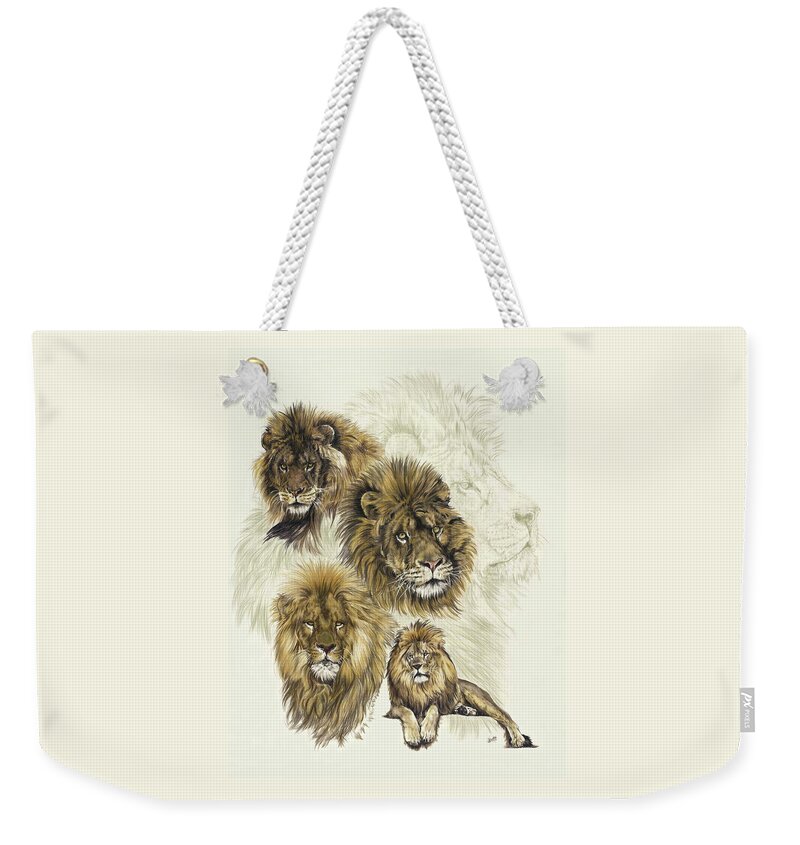 Lion Weekender Tote Bag featuring the mixed media Dauntless by Barbara Keith