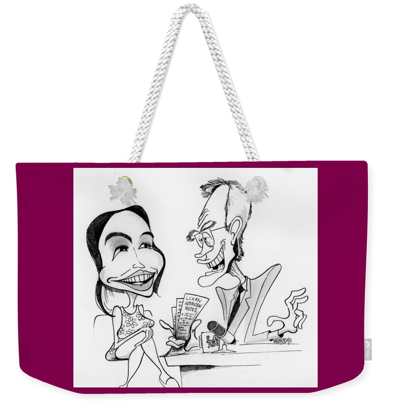 David Weekender Tote Bag featuring the drawing David Letterman and Lindsay Lohan by Michael Hopkins
