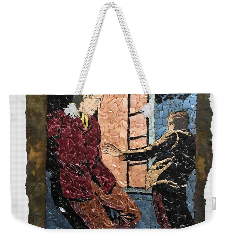 Glass Weekender Tote Bag featuring the mixed media David Sidesteps by Matthew Lazure