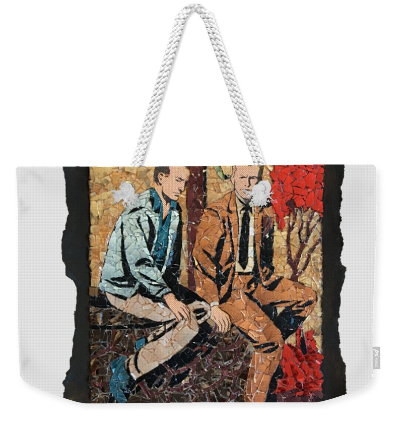 Glass Weekender Tote Bag featuring the mixed media David Tells His Story by Matthew Lazure