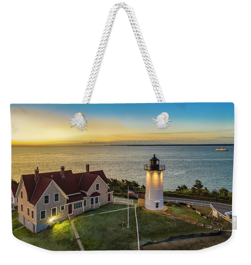 Nobska Lighthouse Weekender Tote Bag featuring the photograph Dawn of a New Day by Veterans Aerial Media LLC