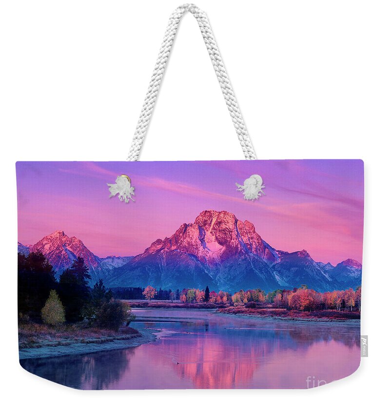 Dave Welling Weekender Tote Bag featuring the photograph Dawn Oxbow Bend Fall Grand Tetons National Park by Dave Welling