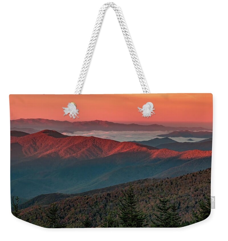 Dawn First Light Weekender Tote Bag featuring the photograph Dawn's Early Light From Clingman's Dome by Marcy Wielfaert