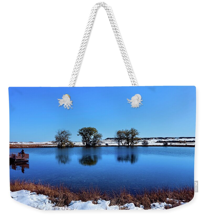 Fishing Lake Weekender Tote Bag featuring the photograph Day at the lake RP by Cathy Anderson