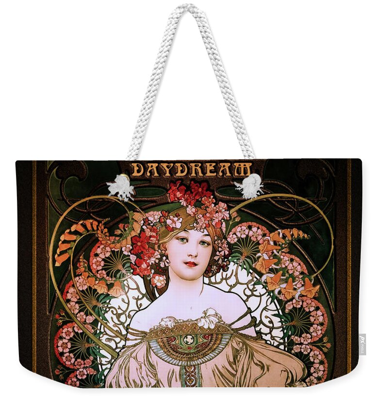 Daydream Weekender Tote Bag featuring the painting Daydream c1896 by Alphonse Mucha Remastered Retro Art Xzendor7 Reproductions by Xzendor7