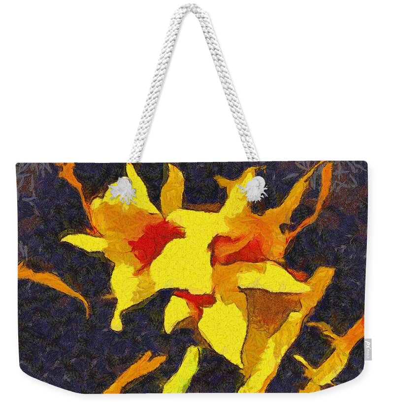 Lily Weekender Tote Bag featuring the mixed media Daylilies at Night by Christopher Reed
