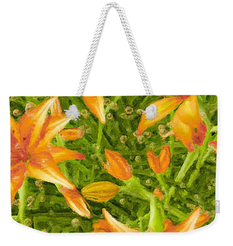 Daylilies Weekender Tote Bag featuring the painting Daylilies in the Rain by Peter J Sucy