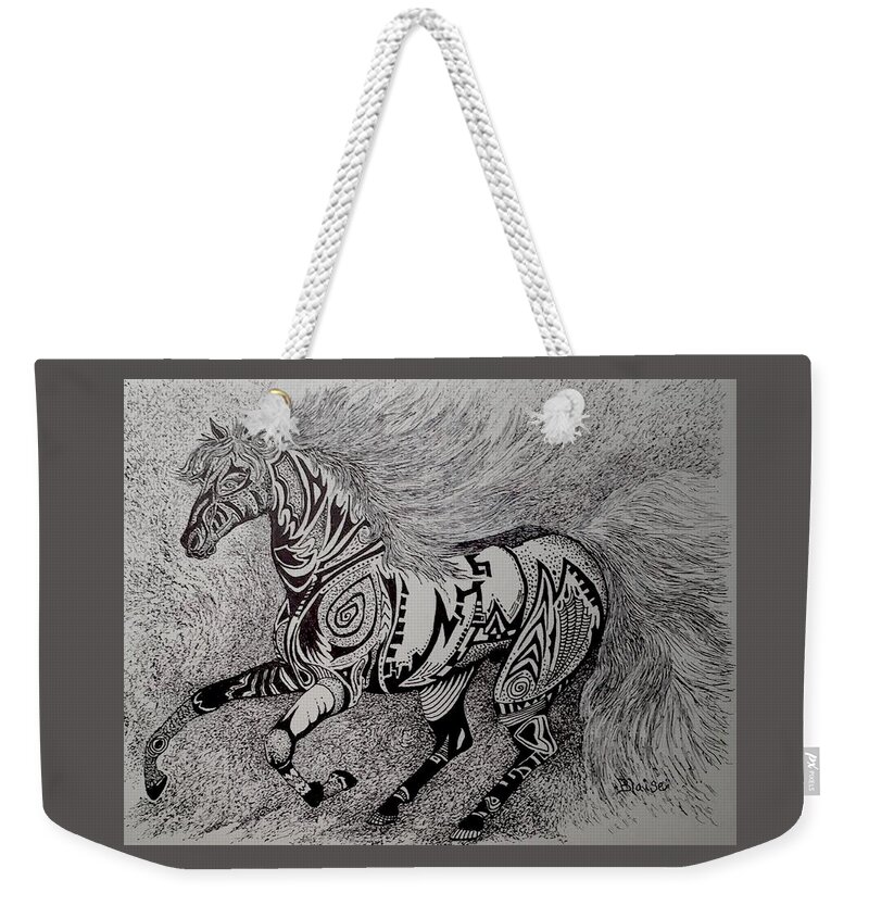 Horses Weekender Tote Bag featuring the drawing Dazzler by Yvonne Blasy