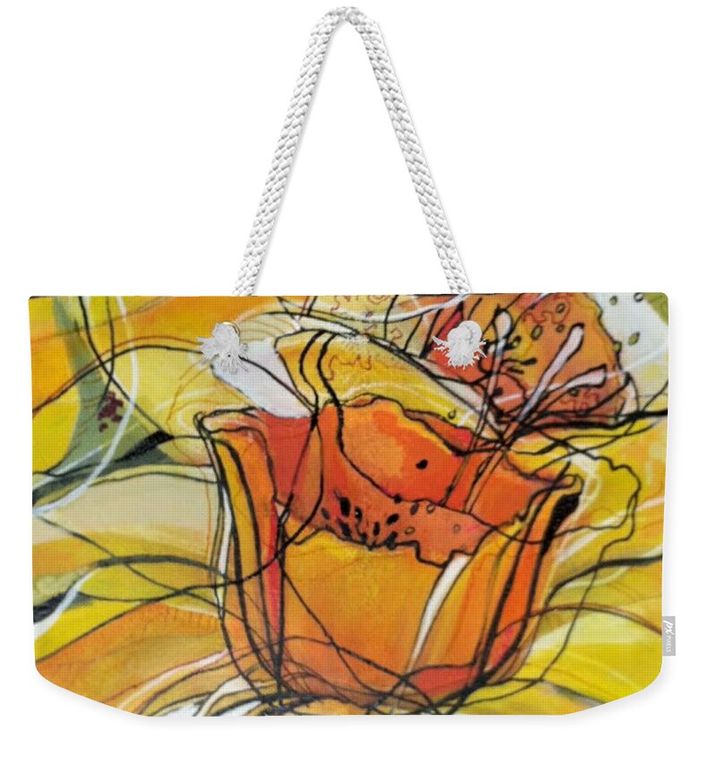 Daffodils Weekender Tote Bag featuring the mixed media Dazzling Dancing Daffodils by Eleatta Diver by Eleatta Diver