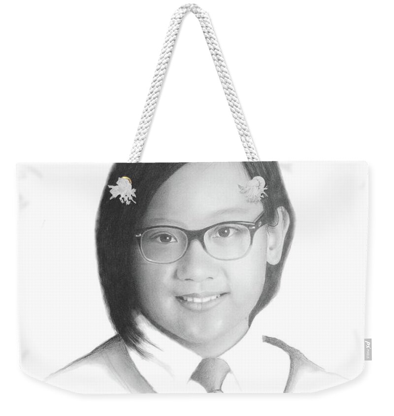 Portrait Weekender Tote Bag featuring the drawing Deanna by Conrad Mieschke