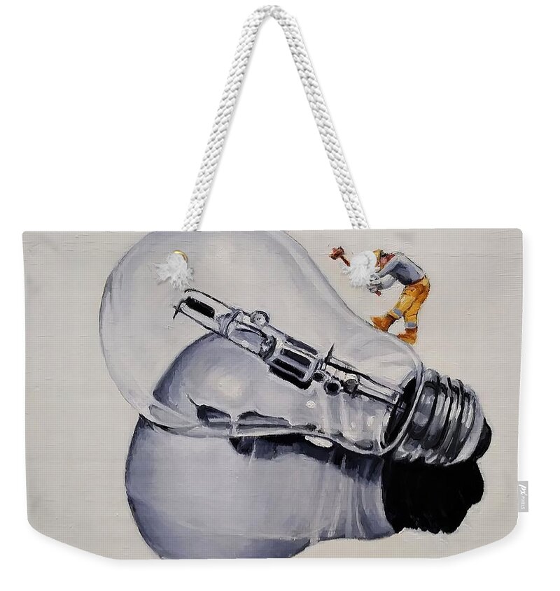 Lightbulb Weekender Tote Bag featuring the painting Death Of An Idea by Jean Cormier