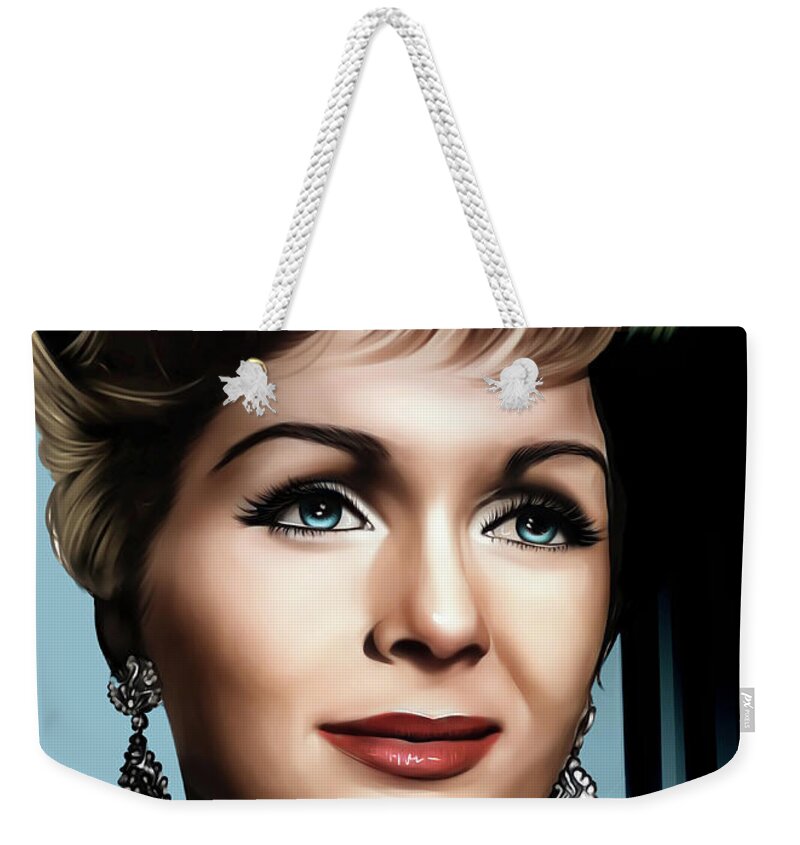 Debbie Reynolds Weekender Tote Bag featuring the digital art Debbie Reynolds illustration by Movie World Posters