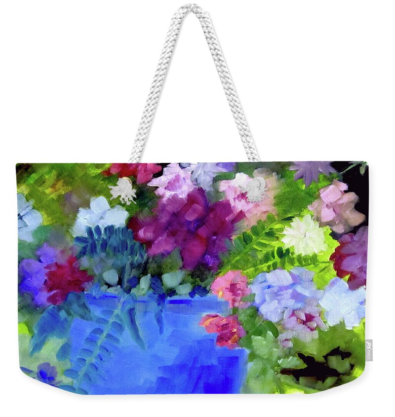 Flowers Weekender Tote Bag featuring the painting December Blue by Adele Bower