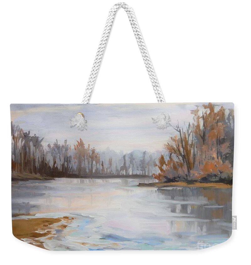 Ice Weekender Tote Bag featuring the painting December Sunrise by K M Pawelec