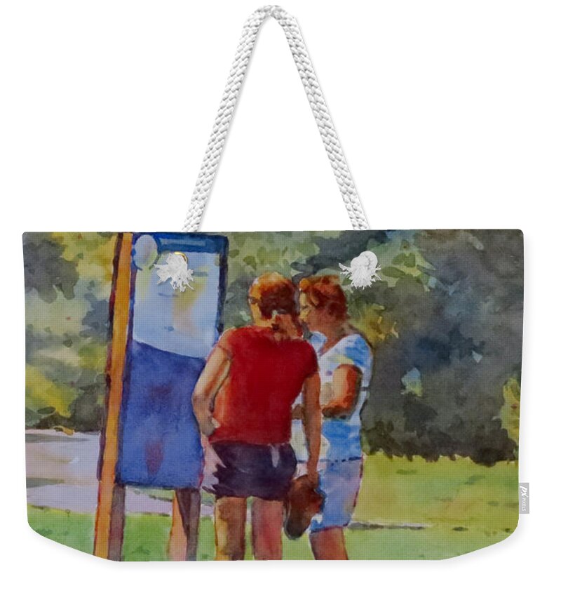 Summer Weekender Tote Bag featuring the painting Deciding on the Route by David Gilmore