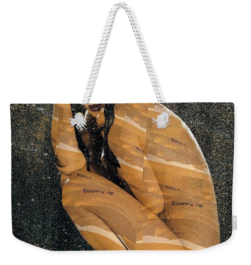 Fractal Weekender Tote Bag featuring the mixed media Deep Desert Ellipsoid by Stephane Poirier