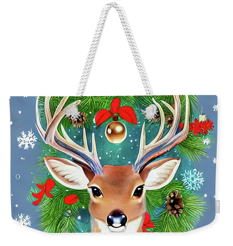 Deer Weekender Tote Bag featuring the painting Deer Holiday by Bob Orsillo