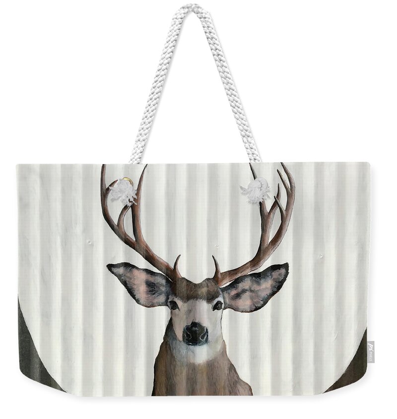 Deer Weekender Tote Bag featuring the painting Deer on Metal by Mr Dill