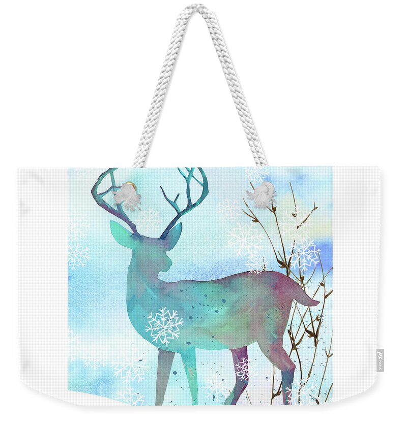 Deer Weekender Tote Bag featuring the painting Deer Tranquil by Jo Lynch