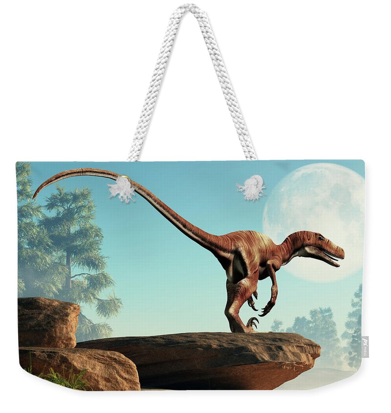 Deinonychus Weekender Tote Bag featuring the digital art Deinonychus on a Cliff by Daniel Eskridge