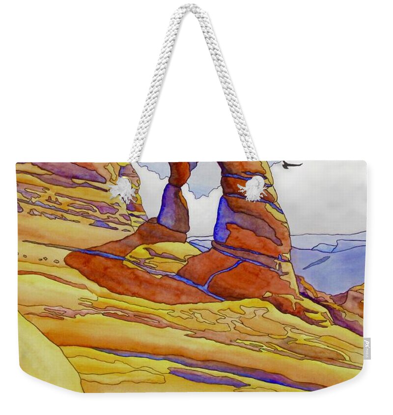 Kim Mcclinton Weekender Tote Bag featuring the painting Delicate Arch by Kim McClinton