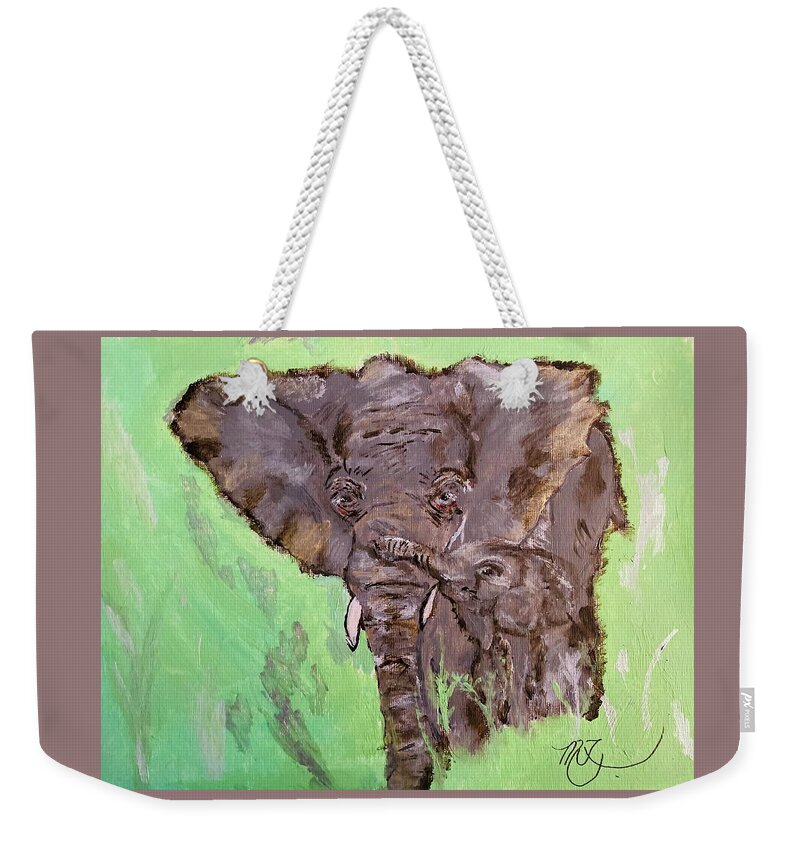 African Elephants Weekender Tote Bag featuring the painting African Elephants by Melody Fowler
