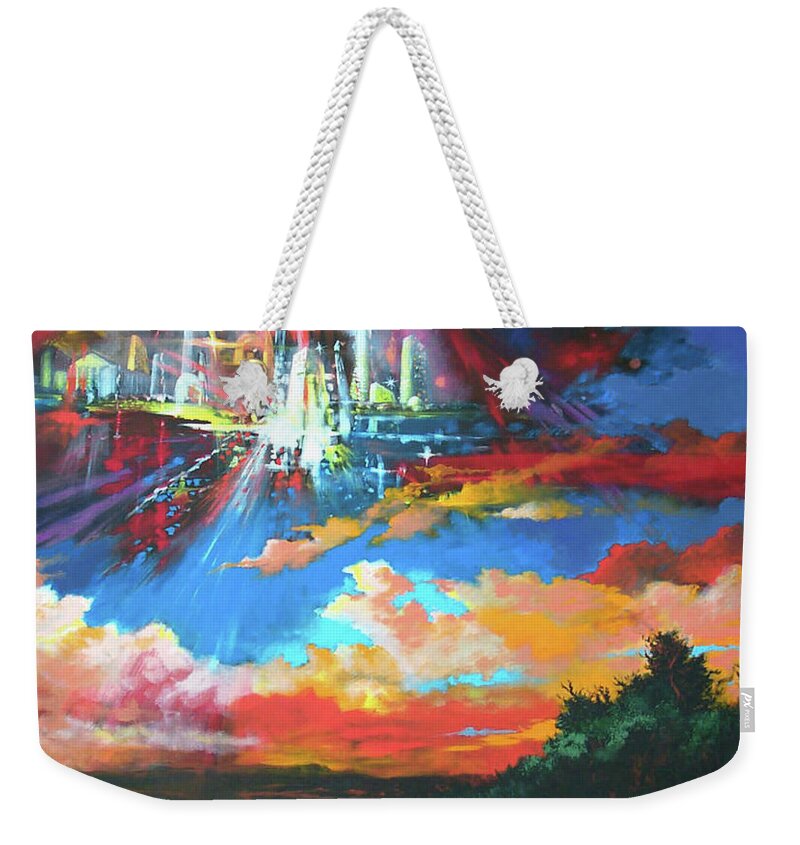 Surreal Weekender Tote Bag featuring the painting Descent of New Jerusalem by Pat Wagner