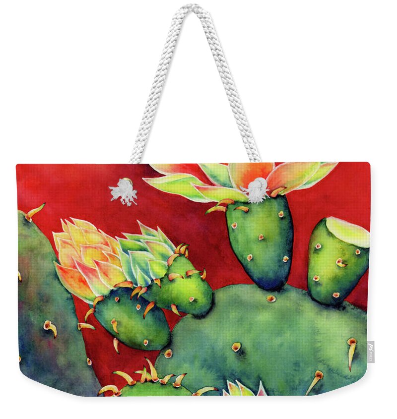 Cactus Weekender Tote Bag featuring the painting Desert Bloom by Hailey E Herrera