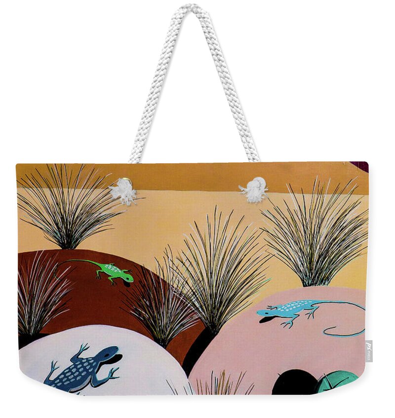 New Mexico Weekender Tote Bag featuring the painting Desert Meeting by Ted Clifton