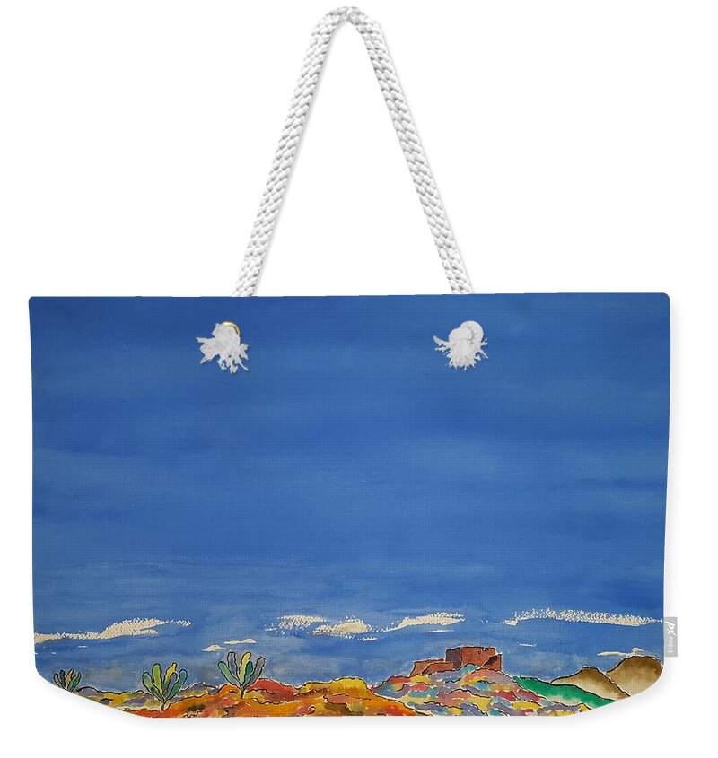 Watercolor Weekender Tote Bag featuring the painting Desert Panorama by John Klobucher