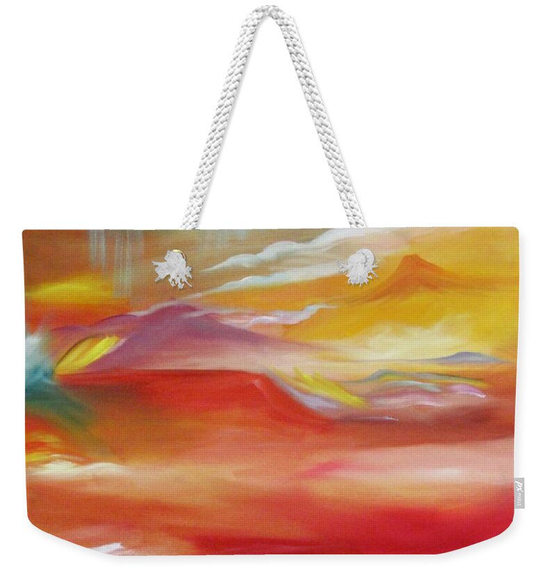 Desert Rain Weekender Tote Bag featuring the painting Desert Rain by Nataya Crow