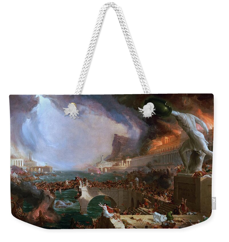 Destruction Weekender Tote Bag featuring the painting Destruction from The Course of Empire by Thomas Cole by Rolando Burbon