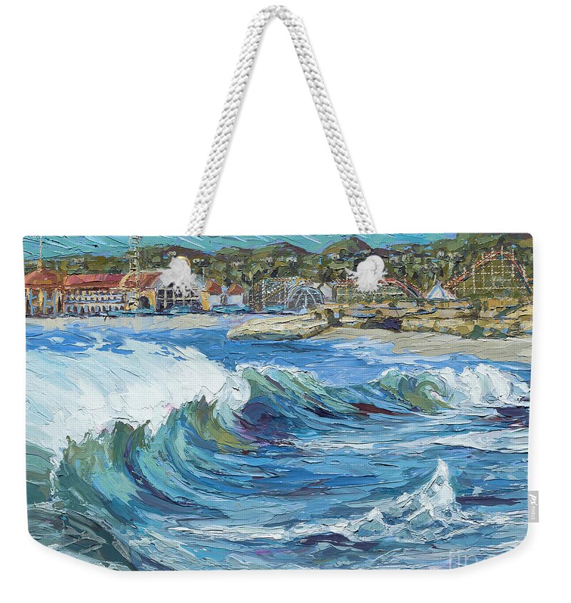 Ocean Weekender Tote Bag featuring the painting Devdutt's Wave by PJ Kirk