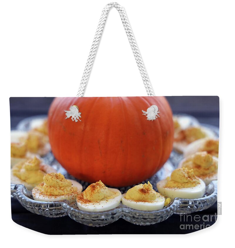 Deviled Eggs Weekender Tote Bag featuring the photograph Deviled Eggs and Pumpkin 2854 by Jack Schultz