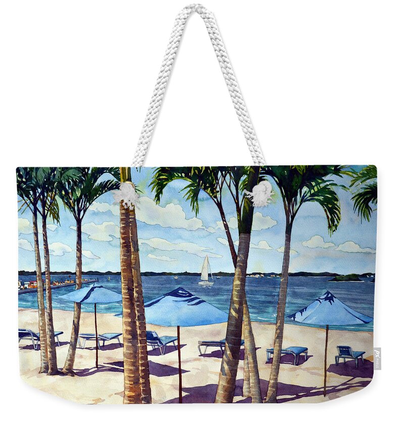 Beach Weekender Tote Bag featuring the painting Dewey's got the Blues by Mick Williams