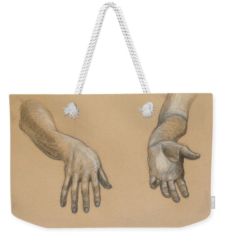 Realism Weekender Tote Bag featuring the drawing Diane's Hands by Donelli DiMaria