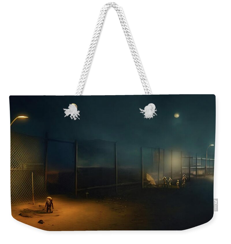 Ai Art Weekender Tote Bag featuring the digital art Diggin' a hole under the fence by Micah Offman