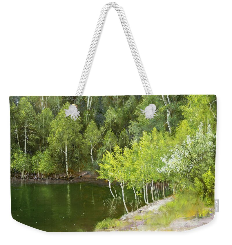 Lake Weekender Tote Bag featuring the painting Dinkel Lake by Hone Williams