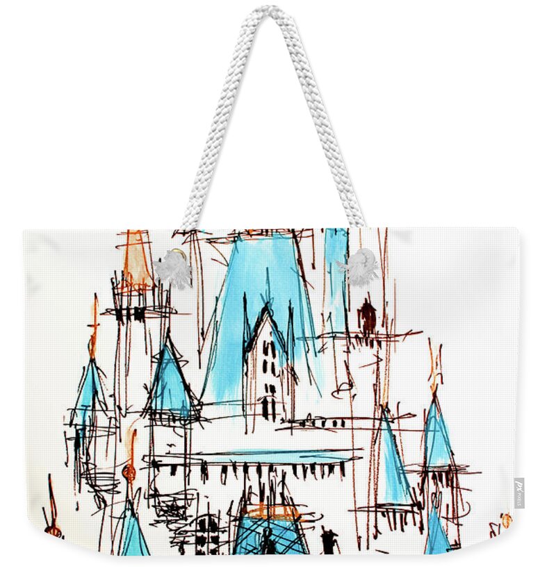 Disney Weekender Tote Bag featuring the drawing Disney Cinderella Castle Sketch 1 by Jason Nicholas